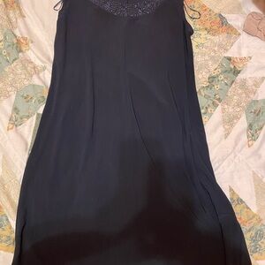 R&M Richards Black Strapless Slip Dress with Embroidered Yoke